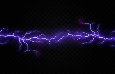 Vector lightning, lightning png, thunderstorm, lighting. Natural phenomenon, light effect. PNG.