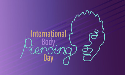 International Body Piercing Day. Banner. Man portrait. Violet and blue gradient
