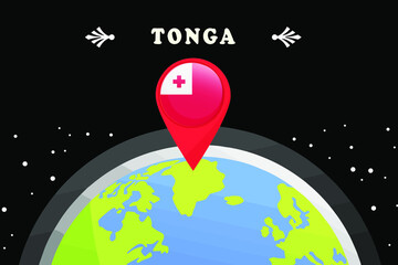 Tonga  Flag in the location mark on the globe