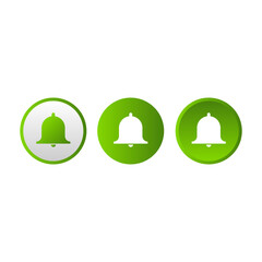 Set of vector bell icons in linear and 3d style. The isolated green buttons are ideal for alarm and reminder applications.