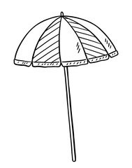 Beach umbrella for protection from the sun isolated on white background. Vector hand-drawn illustration in doodle style. Perfect for your project, card, logo, decorations.