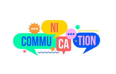 Communication concept from colorful speech bubbles with word-communication.Dialog bubbles as symbol of communicate between people,teamwork, connection,chats and blogs,social media.Vector illustration.