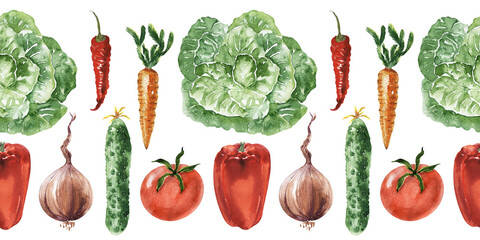 Watercolor seamless borders on the theme of the garden