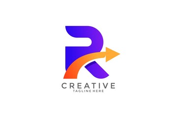 Typography Letter R Gradient Color Link Swoosh Vector Logo