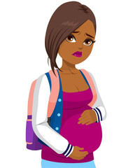 Young black pregnant teenager girl with worried sad face expression