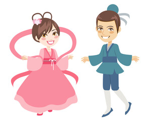 Tanabata couple Orihime and Hikoboshi. Japanese  festival celebration