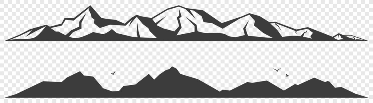 Mountains alpine skyline silhouette isolated on transparent background