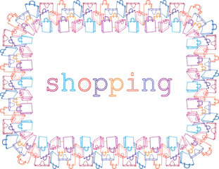 Decorative border from various colorful outlines shopping bags