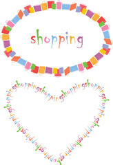 Decorative colorful frames from drawn shopping bags and letterings