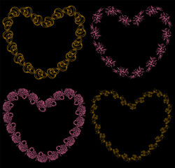 Set of heart shapes from sketches wedding rings, bells,keys and flowers