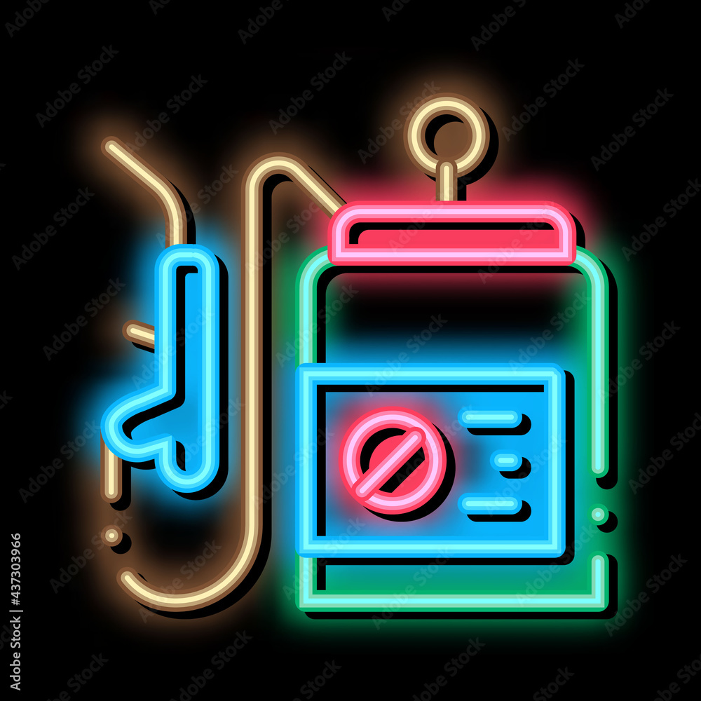 Sticker spray equipment neon light sign vector. glowing bright icon spray equipment isometric sign. transpar