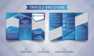 Trifold brochure template, Technology Corporate modern professional business brochure blue color leaflet business profile and proposal