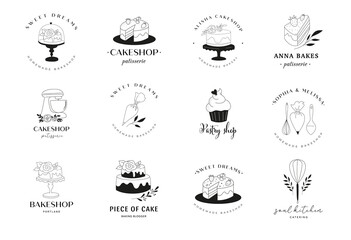 Simple and elegant homemade bakery logo collection. Hand drawn modern style logos, pastry and bread shop vector and label design