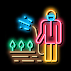Watering Plant neon light sign vector. Glowing bright icon Watering Plant isometric sign. transparent symbol illustration