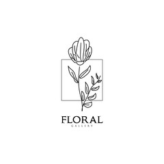 Floral gallery logo design template isolated on white background