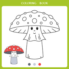 Simple educational game for kids. Cute mushroom for coloring book