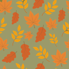 Falling autumn leaves seamless pattern. Autumn leaves in cartoon style. Seamless pattern. Seasonal banner. September fall.