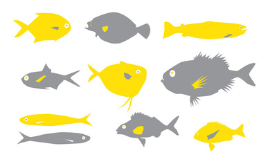 Naklejka premium Vector images of fish in yellow-gray tones