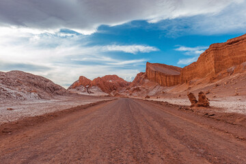 On the road in the Moon Valley (Valle de la Luna), Atacama Desert, Chile.