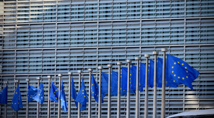 European Union Flags in front of the Berlaymont Building