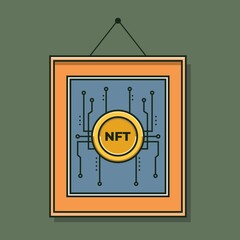 Digital art with NFT tokens concept. Non Fungible Token vector illustration