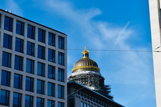 Dome of Justice Palace in Brussels with scaffolding around it