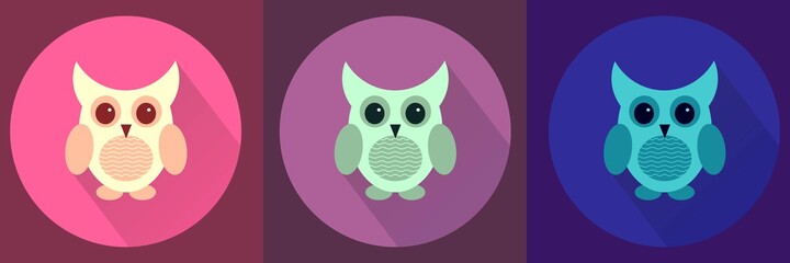 Owl in flat style, animal icon, cute colored owl, hand drawn animals set 