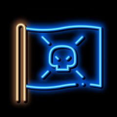 Obraz premium Pirate Flag neon light sign vector. Glowing bright icon Pirate Flag isometric sign. transparent symbol illustration