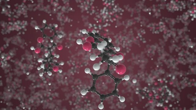 Molecule of generic warfarin. Molecular model, looping seamless 3d animation