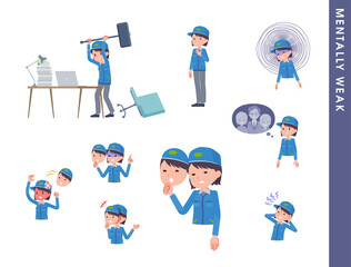 精神的に弱っている配送員女性のセット