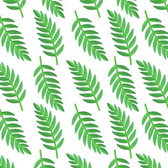 Vector illustration of a tropical leaf pattern. In botany, the outer organ of a plant whose main functions are photosynthesis, gas exchange, and transpiration.