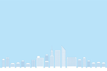 Fototapeta na wymiar 線画ラインアート　シンプルな都市ビル高層ビルタワーマンションが並んだ街並みのイラスト
