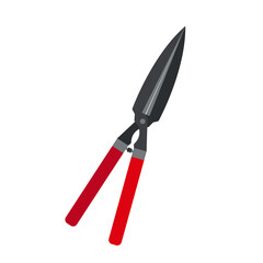 Illustration of metal garden shears with red plastic handles