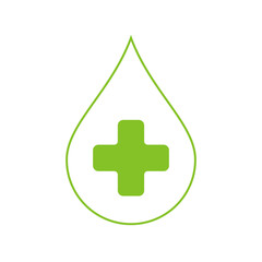 Obraz premium Green drop of blood icon. Cross and donation. Web design.