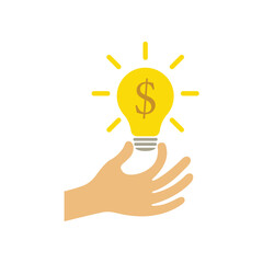 Hand holds a light bulb with a dollar. Business idea concept