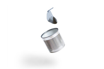 iron open tin can on a white background. the concept of choosing eco-friendly tableware