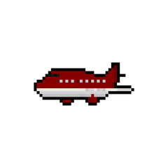 Fototapeta premium Pixel art white and red air plane. Vector.
