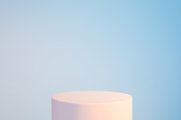 White cylinder product podium in multicolored neon light