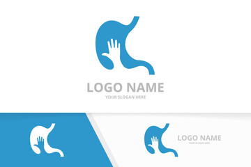 Vector stomach and hand logo combination. Gastrointestinal tract and vote logotype design template.