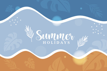 Tropical design with palm leaves colorful waves background.  Summer holiday banner. Vector illustration.