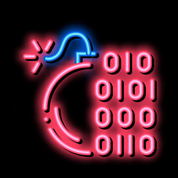 Binary Code Bomb neon light sign vector. Glowing bright icon Binary Code Bomb isometric sign. transparent symbol illustration