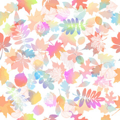 A seamless background with multicolored autumn leaves. Vector illustration