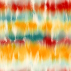 Seamless tie dye stripe pattern for fashion print. High quality illustration. Faux digital render of horizontal tie dye stripes with creases. Vibrant artistic hippie or bohemian culture print.