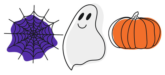 Halloween silhouette set, Icon collection, white background, vector illustration, Doodle style, line Illustrations