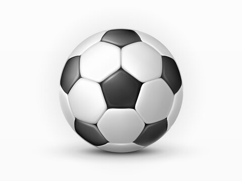 Soccerball isolated on white background. Classic soccer ball made from black pentagons and white hexagons. Soccer-ball with highlights and shadows. Realistic 3d vector object