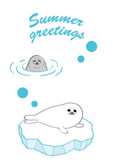 あざらし_暑中見舞い_Seals Summer greetings_04 © sanai