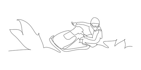 Unidentified sportsmen practice races on aquabike - continuous one line drawing