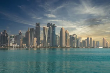 Foto op Plexiglas DOHA, QATAR - FEBRUARY 11, 2018: The skyline of the modern and high-rising city of Doha, Qatar, Middle East © matpit73