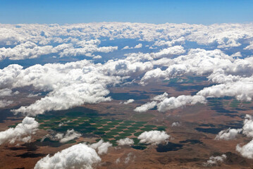 Aerial view of circular irrigated fields