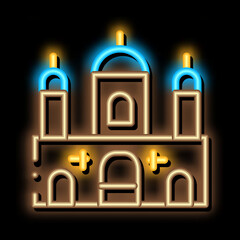 Islamic Building neon light sign vector. Glowing bright icon Islamic Building sign. transparent symbol illustration